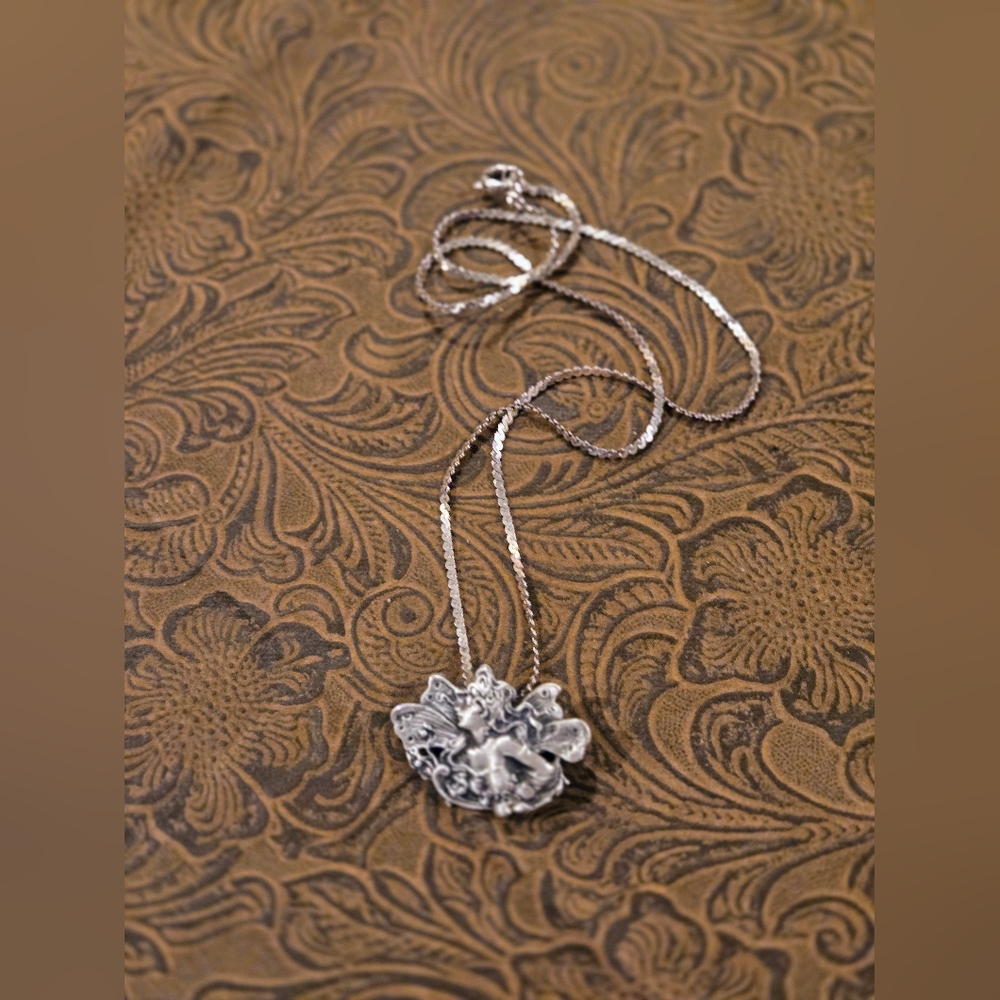 Sterling Silver Art Nouveau Fairy Pendant Necklace - Picture 4 of 6
